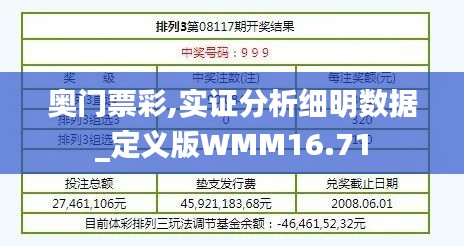 奧門票彩,實證分析細明數據_定義版WMM16.71