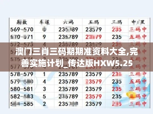 澳門三肖三碼期期準資料大全,完善實施計劃_傳達版HXW5.25