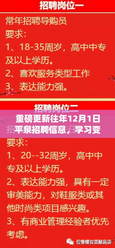 重磅更新，平泉招聘歷年12月1日信息，職場變化引領學習新動力，自信成就夢想啟程職場新征程！