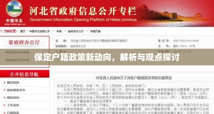 保定戶籍政策新動向解析及觀點探討