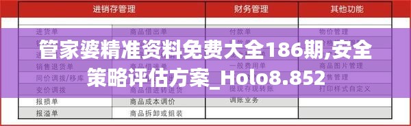 管家婆精準資料免費大全186期,安全策略評估方案_Holo8.852