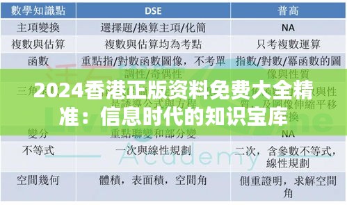 2024香港正版資料免費大全精準：信息時代的知識寶庫