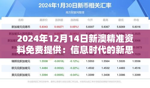 2024年12月14日新澳精準資料免費提供：信息時代的新思想啟迪
