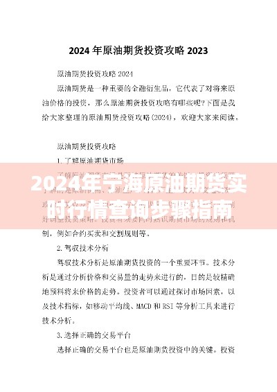 2024年寧海原油期貨實(shí)時(shí)行情查詢指南